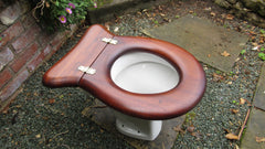 Antique High Level Mahogany Wood Open Toilet Seat - Shaped Back