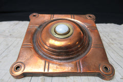 Antique Arts & Crafts Square Copper Electric Door Bell Push - 4"