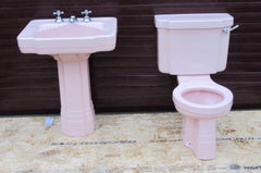 Vintage 1957 Art Deco Standard Toilet, Cistern, Sink & Pedestal - Baby Pink