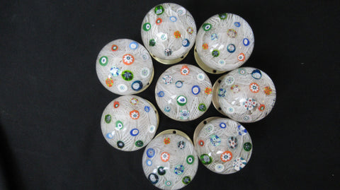 Large Vintage Strathearn Millefiori Glass Paperweight Door Handle - White Ribbons