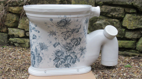 "JAEN" Blue & White Floral Patterned Victorian High Level Throne Toilet