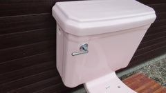 Vintage 1950s Pink Art Deco High Level Toilet and Cistern Set