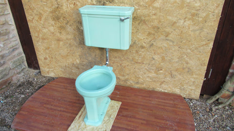 Vintage 1950s Mint Green Art Deco High Level Toilet Set - Cistern & Pipe