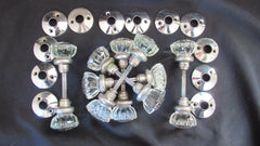 6 Pairs Art Deco 12 Sided Glass & Nickel Door Knobs & Back Plates
