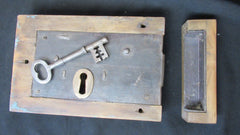 9 x 6 Gothic Reclaimed Wooden & Cast iron Church Carpenter Rim Lock with Key & Keep