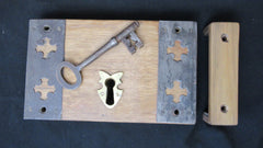 Copy of 9" x 5 1/2" Large Gothic Wood & Cast iron Church or Castle Rim Lock with Key and Keep