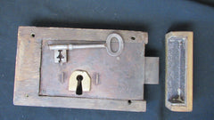 Copy of 9" x 5 1/2" Large Gothic Wood & Cast iron Church or Castle Rim Lock with Key and Keep