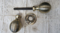 Pair Antique Brass Beehive Door Knobs & Backplate
