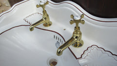 Vintage Maroon & White Dolphin Shell Johns Armitage Sink + Brackets