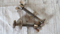 Pair Large Antique Brass Toilet Seat Fixing Nuts and Bolts - Wingnut