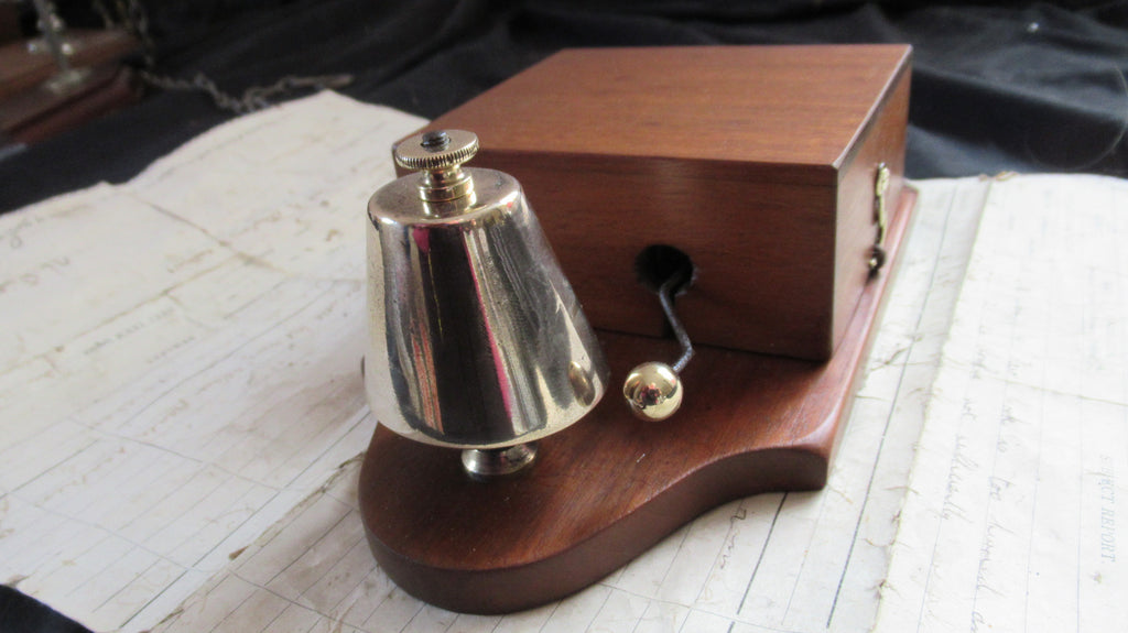 Antique Wood & Conical Brass Electric Doorbell - 3 -6 volts