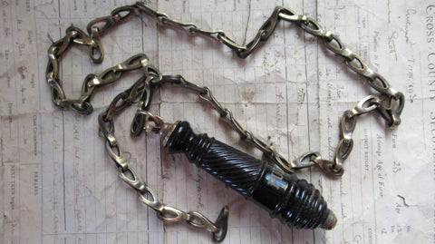 Very Rare Black Antique Ceramic Toilet Cistern Pull and Brass Chain