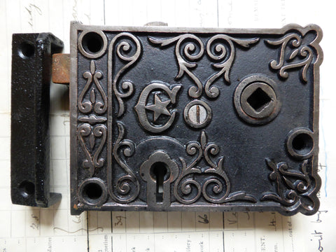 Ornate Art Nouveau Cast Iron Privacy Door Lock - 2 available