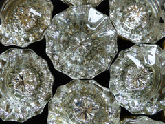 7 Pairs Antique 12 Sided Glass & Brass Door Knobs