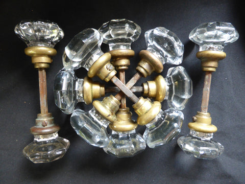 6 Pairs Antique Octagonal Glass Door Knobs Circa 1901