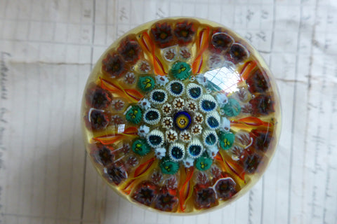 Vintage Strathearn Style Millefiori Glass Paperweight Door Handle - Amber & Yellow