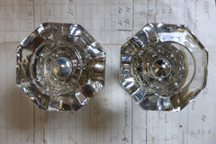 Pair Antique Glass & Brass Rim lock Door Knobs - Bullseye