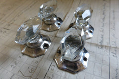 4 Vintage Oval Cut Glass & Nickel Drawer Knobs (3)