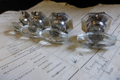 4 Vintage Oval Cut Glass & Nickel Drawer Knobs (3)