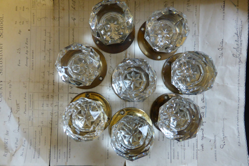 4 pairs Vintage Cut Glass Door Knobs and Back Plates