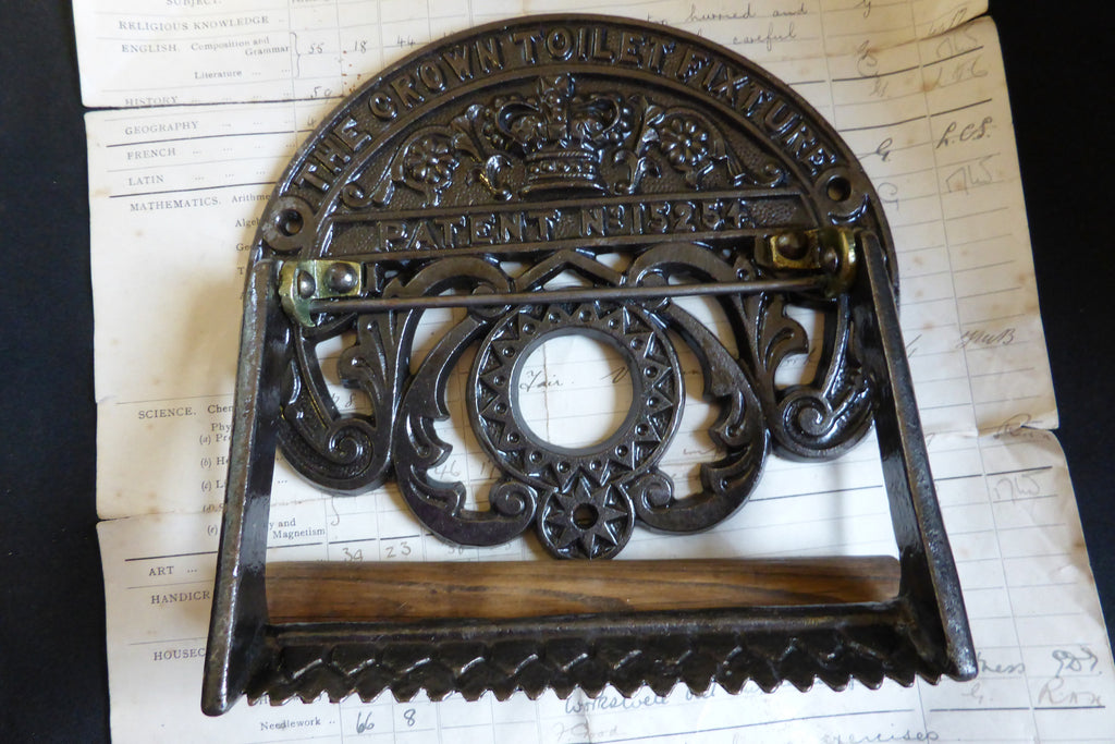 Crown Cast Iron and Wood Antique Toilet Roll / Paper Holder