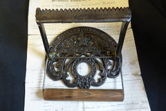 Crown Cast Iron and Wood Antique Toilet Roll / Paper Holder