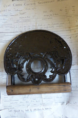 Crown Cast Iron and Wood Antique Toilet Roll / Paper Holder