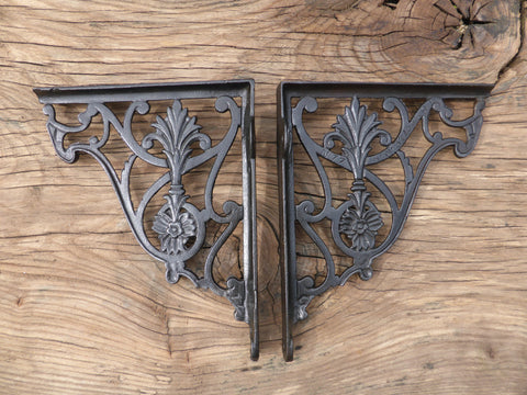 8" Antique High Level Cast Iron Toilet Cistern Brackets - Ornate 1901