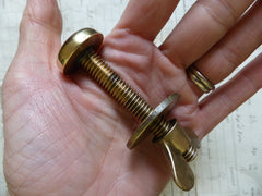 Pair Large Antique Brass Toilet Seat Fixing Nuts and Bolts - Wingnut