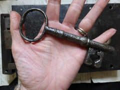 10" x 6 1/4" Victorian Cast Iron Door Rim Lock, Key & Keep