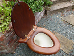 Restored Antique Mahogany Wooden Toilet Seat with Lid