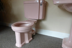 Vintage 1930/50s Art Deco Standard Toilet, Cistern, Sink, Pedestal and Stool - Baby Pink