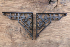 9 1/2" Antique Ornate High Level Cast Iron Toilet Cistern Brackets - Dated 1901