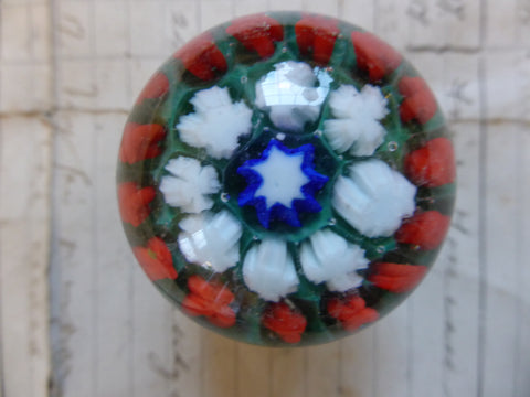 Vintage Millefiori Glass Paperweight Drawer Knob - Green