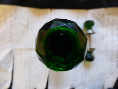 3 Antique Green Cut Glass & Brass Drawer Knobs