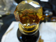 2 Antique Amber Cut Glass & Brass Drawer Knobs