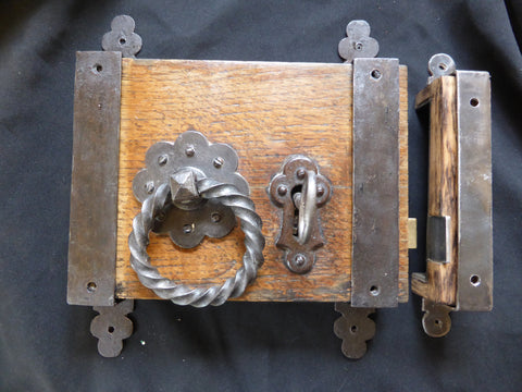 Gibbons Restored Wooden & Cast iron Church / Castle Rim Lock, Key, Keep & Straps - 9" x 6 1/2"