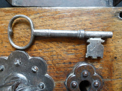 Gibbons Restored Wooden & Cast iron Church / Castle Rim Lock, Key, Keep & Straps - 9" x 6 1/2"