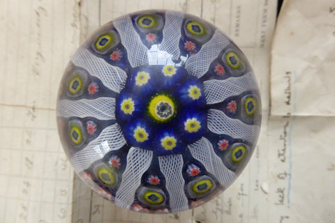 Vintage Strathearn Millefiori Glass Paperweight Door Handle - Blue