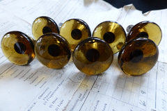 8 Vintage Lindshammar Style Round Amber Glass Drawer Knobs 1970s Eames