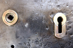 8" x 5" Victorian Cast Iron Door Rim Lock, Key & Keep