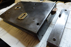 7" x 5" Cast Iron & Brass Door Rim Lock, Key & Keep - 2 Lever Birmingham
