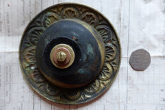 Ornate Antique Brass & China Electric Door Bell Push - 5"