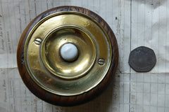 Antique Brass & China Electric Door Bell Push - Wooden Pattress