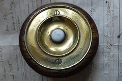 Antique Brass & China Electric Door Bell Push - Wooden Pattress
