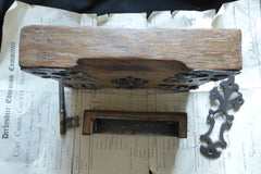 7" x 5 1/2" Ornate Reclaimed Wooden & Cast iron Church / Castle Rim Lock with Key, Keep & Escutcheon