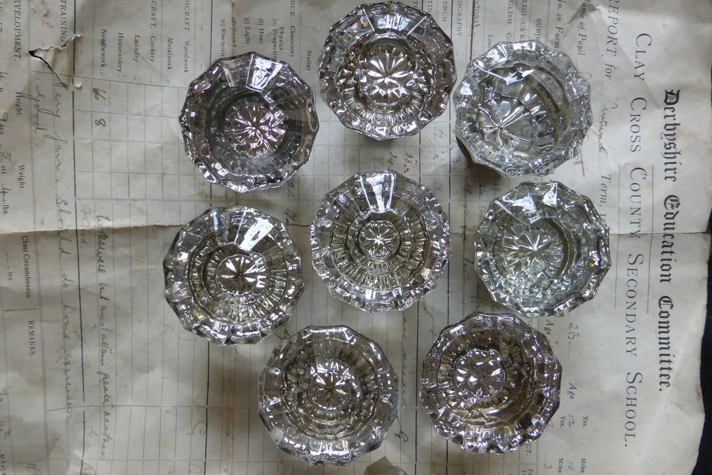 4 Pairs Antique 12 Sided Glass & Brass Door Knobs - Purple tint