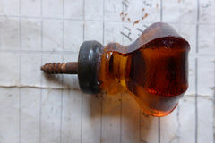 Tiny Antique Amber Cut Glass & Brass Drawer Knob