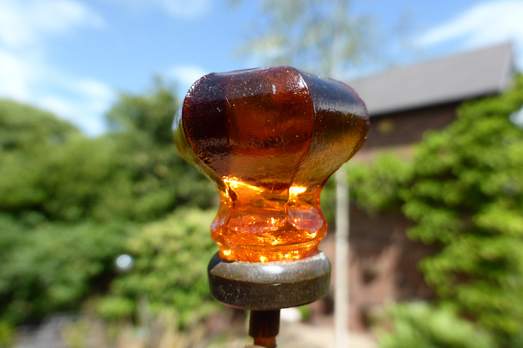 Tiny Antique Amber Cut Glass & Brass Drawer Knob