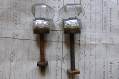 2 x Antique Clear Cut Glass & Brass Drawer Knobs